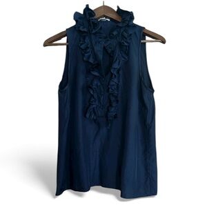 Preloved, Women’s J.Crew Victoria Silk Ruffle Cami, Navy, Size 8P